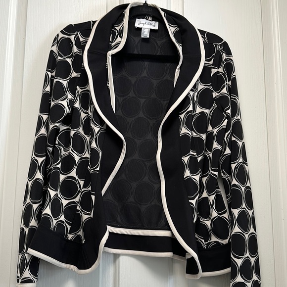JOSEPH RIBKOFF  Black and Crème Geo Pattern Open Jacket Sz 8 - Picture 1 of 5